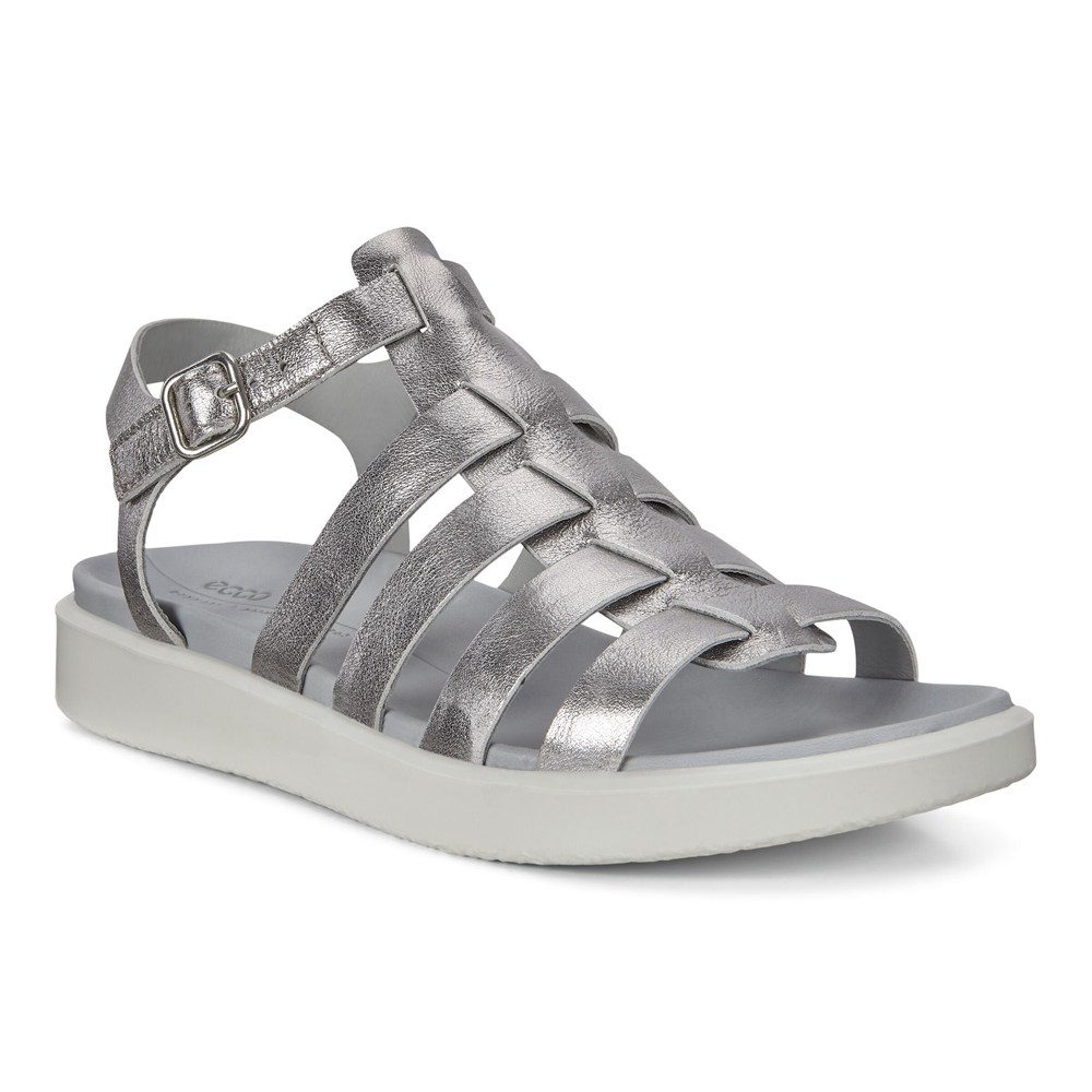 Womens Sandals - ECCO Flowt Lx Flat - Silver - 2561BQDUF
